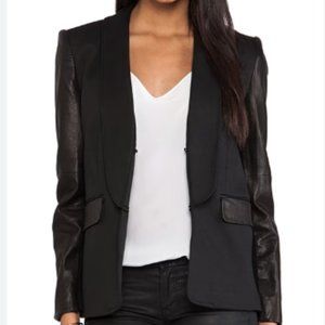 Alice and Olivia Black Hartley Leather Sleeve Blazer, Size Medium NWT